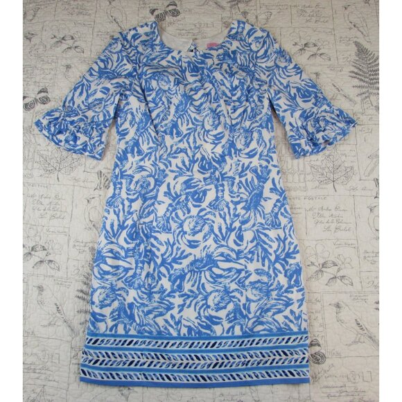 EUC Lilly Pulitzer Resort Fiesta Crab/Lobster Stretch Poplin Resort Mini Dress 2 - Picture 2 of 12